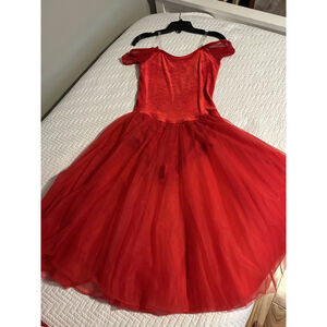 Wolff Fording XL XMass Red Velvet Tulle Off Shoulder Ballet Dance Dress Leotard